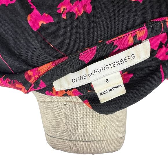 Diane von Furstenberg Reina Sheath Dress Floral Daze Black‎ Pink Silk Size 6 - Picture 10 of 14